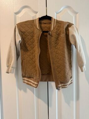 Quilted Tan and Cream Bomber Jacket